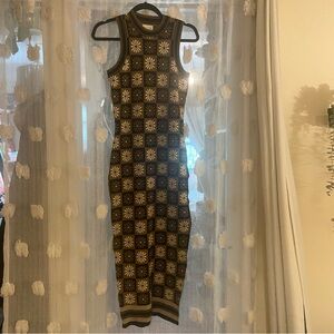 SAYLOR Brown and Tan Sleeveless Halter Sheath Midi Dress